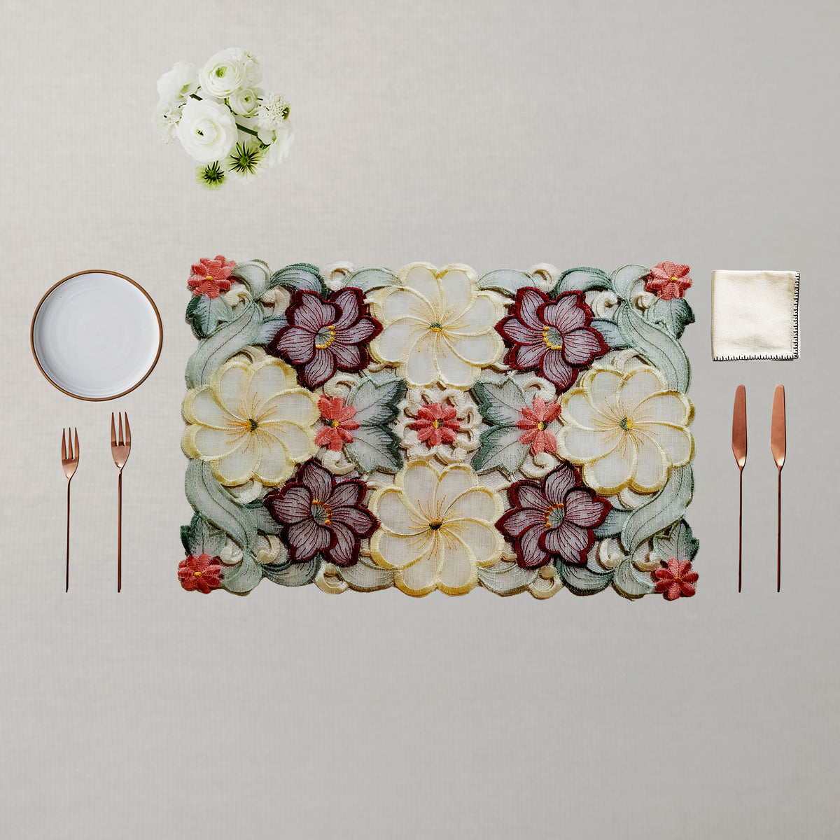 Fleur Botanical Cutwork Table Mat Set of 6