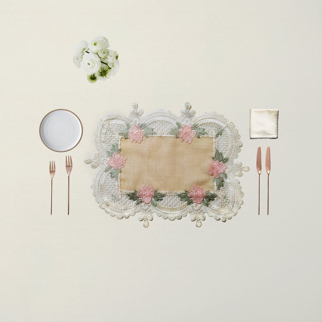 Blush Floral Lattice Cutwork Table Mat Set of 6