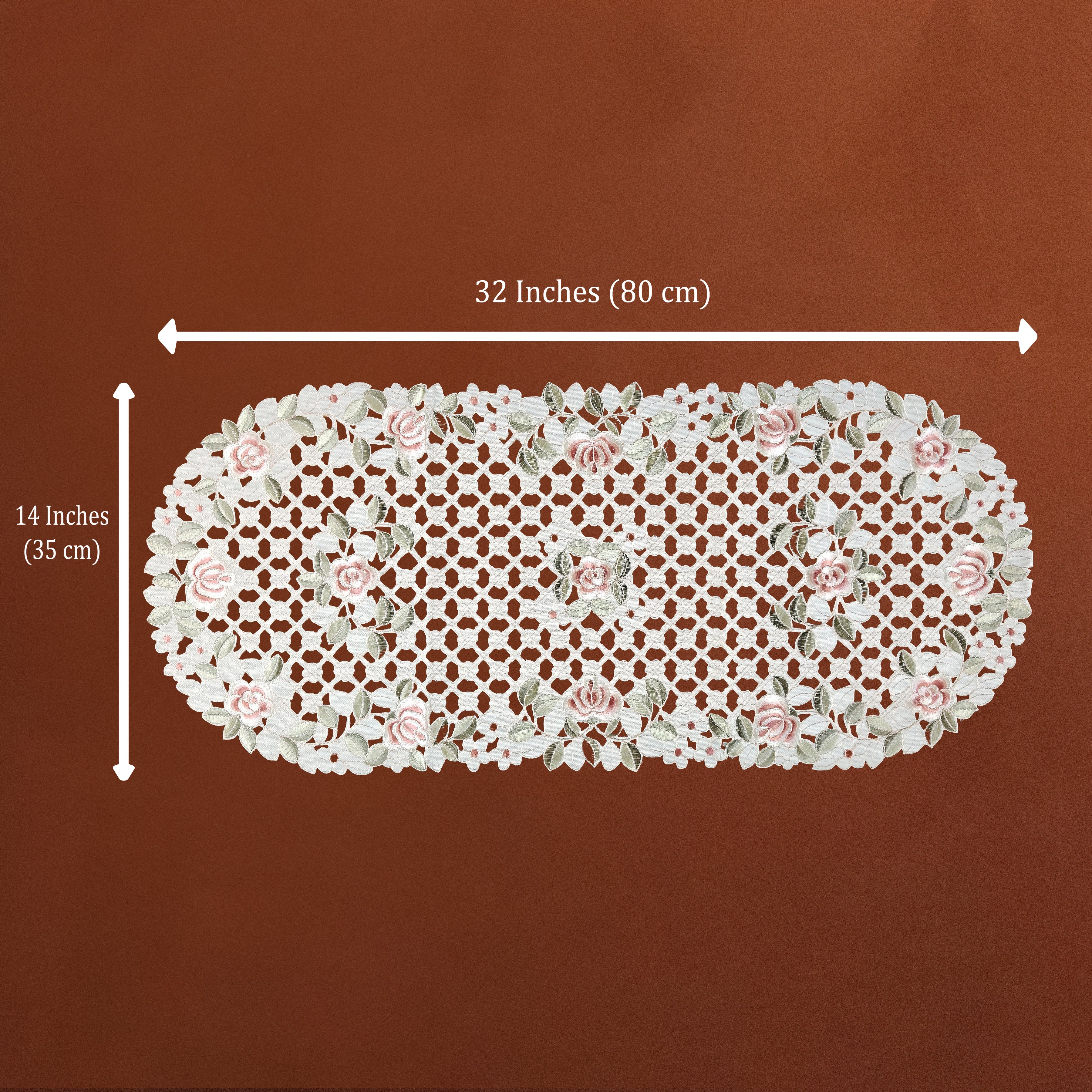 Roselle Floral Lattice Cutwork Beige Table Runner