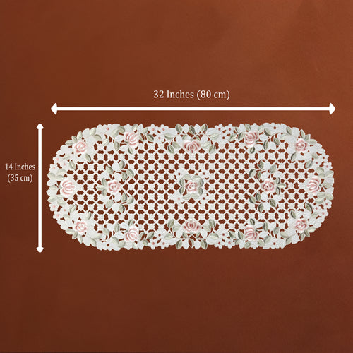 Roselle Floral Lattice Cutwork Beige Table Runner