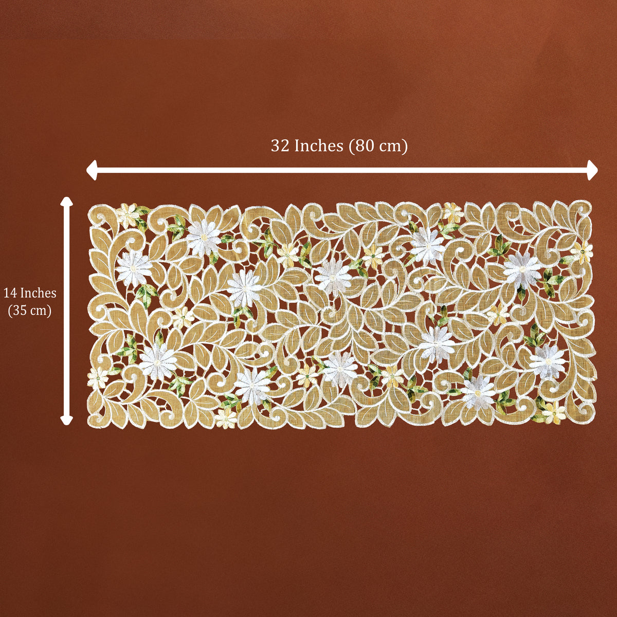 Solara Floral Gold Lace Table Runner