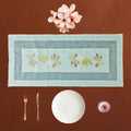 Aqua Golden Floral Tissue Work Table Runner