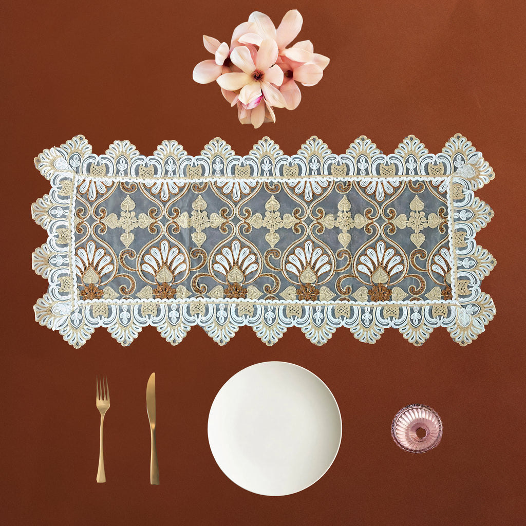 Empress Damask Tissue Work Lace Table Runner