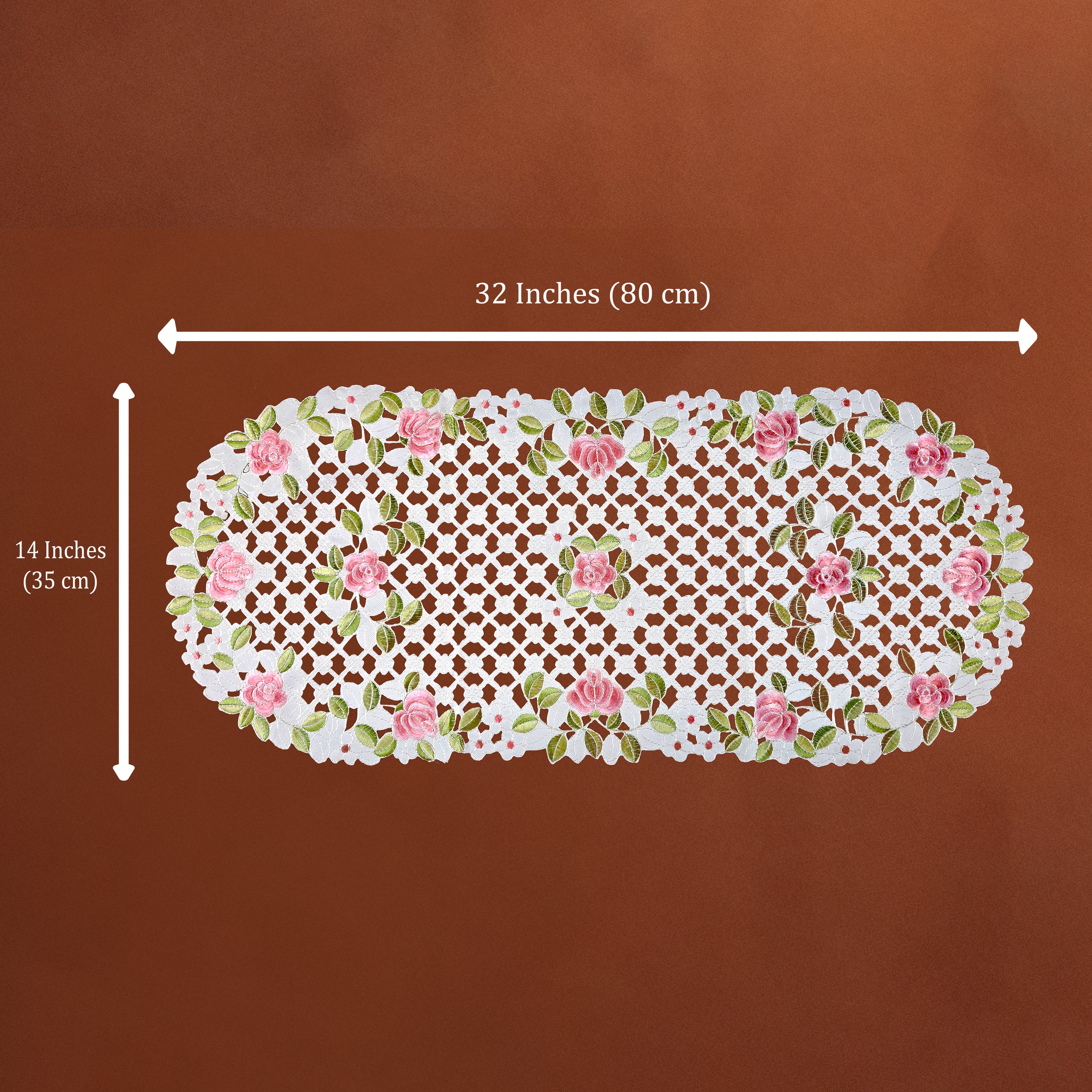 Roselle Floral Lattice Cutwork White Table Runner