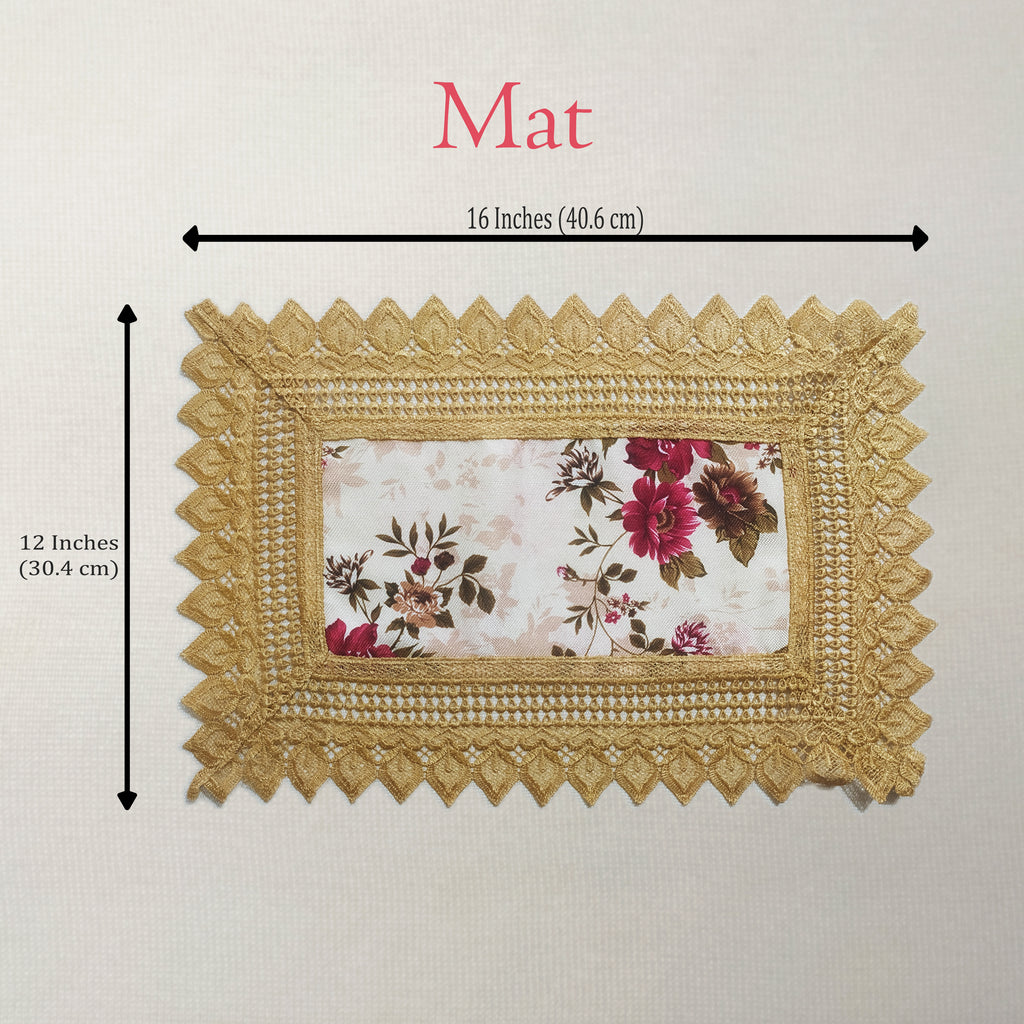 Regency Vintage Floral Gold Lace Table Runner & 6 Mat Set