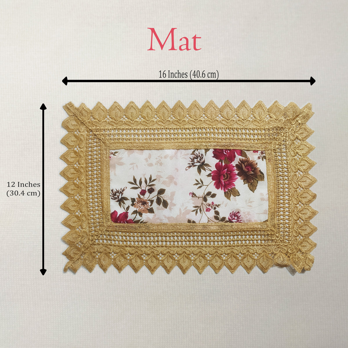 Regency Vintage Floral Gold Lace Table Runner & 6 Mat Set