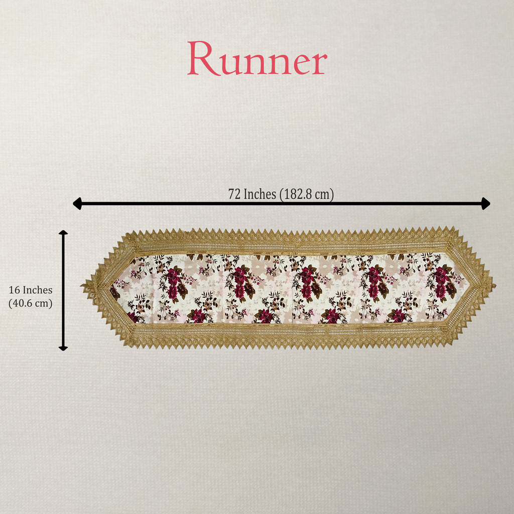 Regency Vintage Floral Gold Lace Table Runner & 6 Mat Set