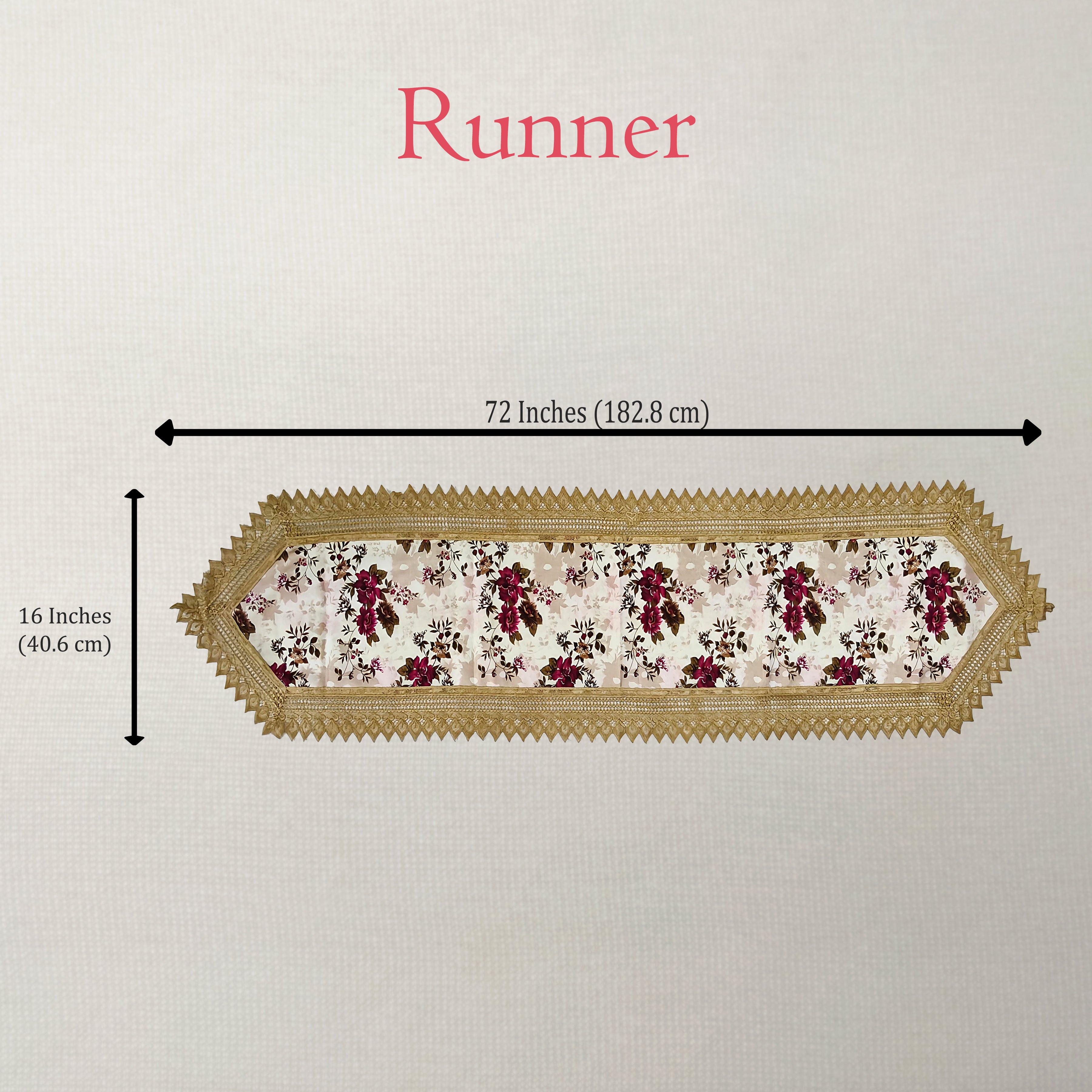 Regency Vintage Floral Gold Lace Table Runner & 6 Mat Set
