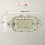 Decorative table runner with measurements on a plain background