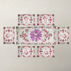 Camellia Rose Scalloped Table Runner & 6 Mat Set