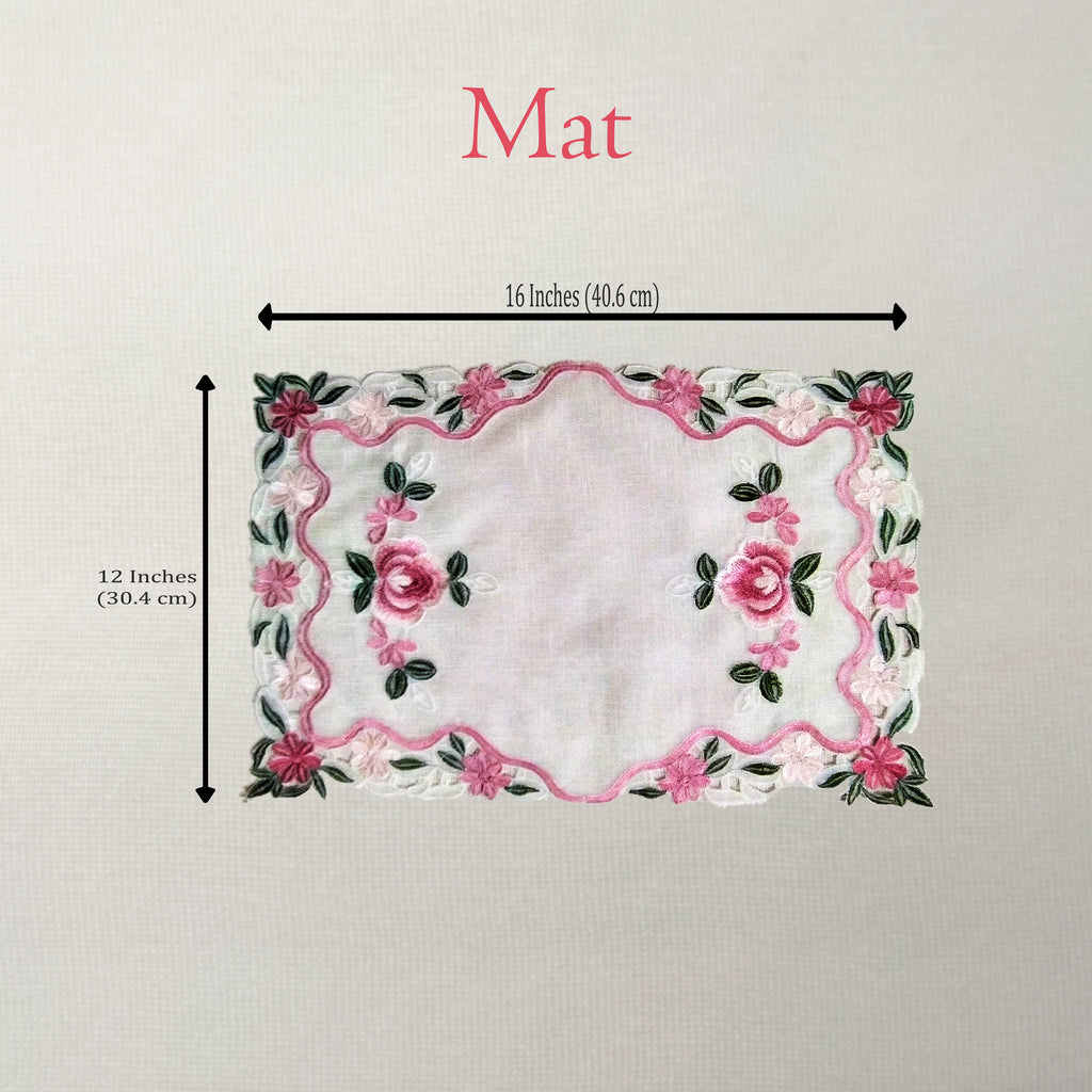 Camellia Rose Scalloped Table Runner & 6 Mat Set