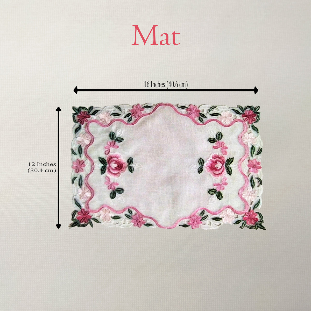 Camellia Rose Scalloped Table Runner & 6 Mat Set