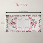 Camellia Rose Scalloped Table Runner & 6 Mat Set