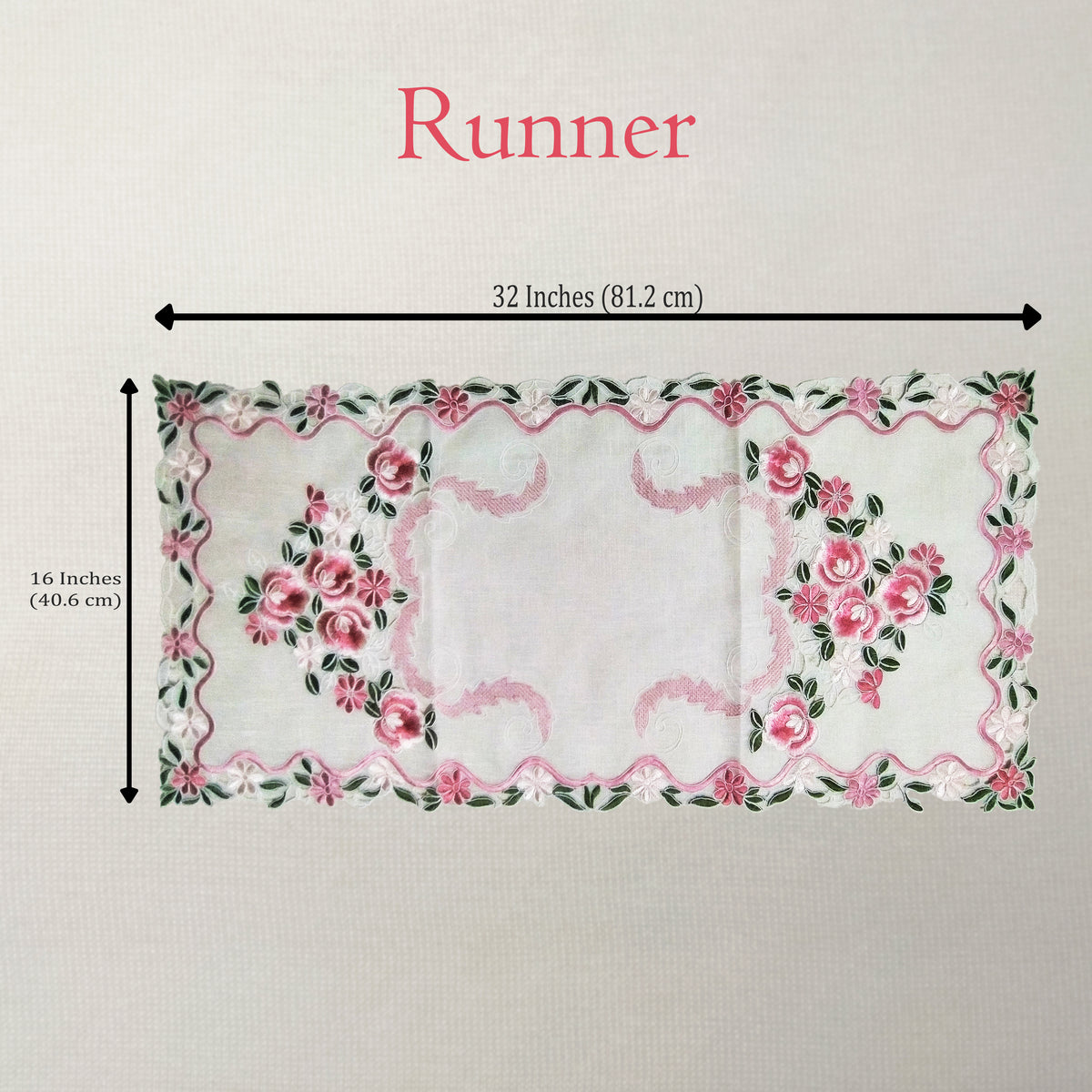 Camellia Rose Scalloped Table Runner & 6 Mat Set