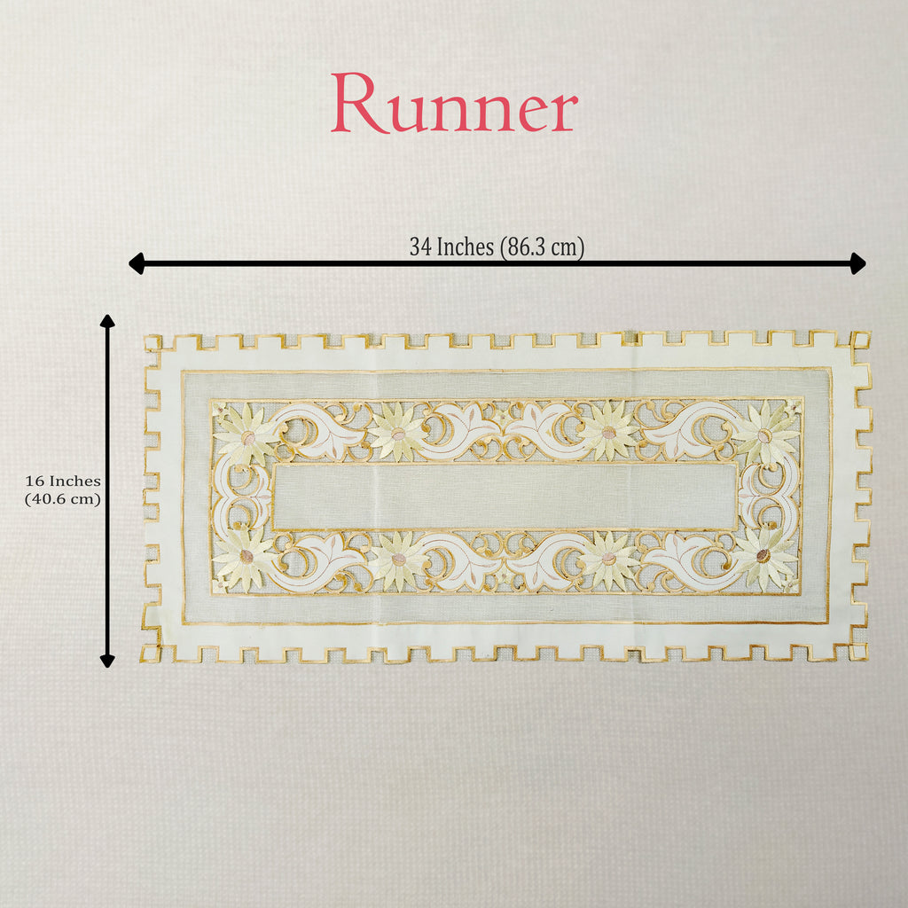 Arabesque Floral Scroll Table Runner & 6 Mat Set
